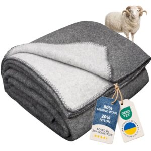 Merino Wolle Decke, Warme Kuscheldecke für Bett & Couch 150×215 cm