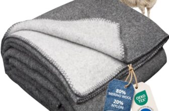 Merino Wolle Decke, Warme Kuscheldecke für Bett & Couch 150×215 cm