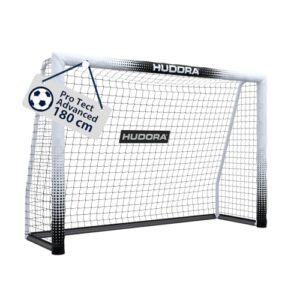 HUDORA Fußballtor Pro Tect 180 Advanced – Outdoor Fußballtor mit Netz und wetterfester Ummantelung für Kinder/Erwachsene – Einfacher Aufbau im Garten – Torwand mit Reiß- und Klettverschlüssen – White
