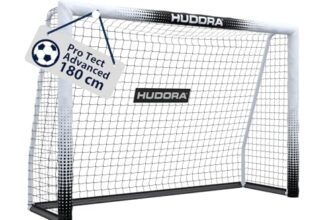 HUDORA Fußballtor Pro Tect 180 Advanced – Outdoor Fußballtor mit Netz und wetterfester Ummantelung für Kinder/Erwachsene – Einfacher Aufbau im Garten – Torwand mit Reiß- und Klettverschlüssen – White