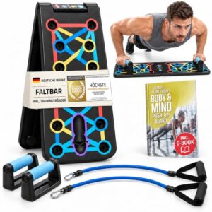 BODY & MIND® Liegestützbrett faltbar – 20in1 Push Up Board mit Bändern