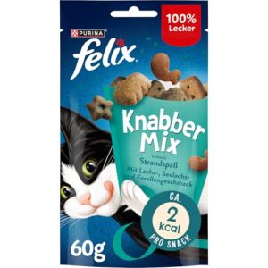 FELIX KnabberMix Strandspaß Katzensnack, Knusper-Leckerlie, 8 x 60g