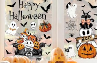 Halloween Fensterbilder Groß Selbstklebend, 71 Stück Halloween Deko Fensteraufkleber mit Kürbis Spinnennetz Fledermaus Geister Fenstersticker für Kinderzimmer, HalloweenParty, Fensterdeko