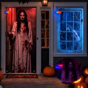 Anguxer Gruselige Halloween Fensterdeko mit LED-Blitzlicht, 8 Leuchtmodi