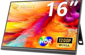 Veout 16 Zoll Portable Monitor, 1200P 2K IPS Tragebar Gaming Bildschirm für Laptop/PC/Mac/PS5/Xbox mit USB-C & HDMI, Ultradünn Display mit Halterung,16:10, 300cd/m² Helligkeit – Schwarz
