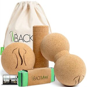 BACKLAXX® Faszienrolle Set aus Kork mit Massageball, Wirbelsäule & Rücken