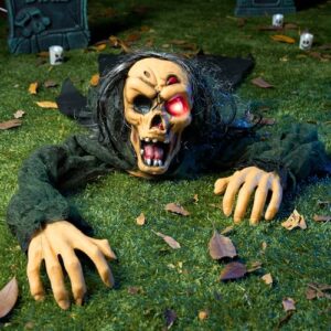 JOYIN Halloween-Dekor Zombie Groundbreaker (grün) mit gruseligem Sound und leuchtenden Augen, Beste Halloween-Dekorationen, Spukhaus, Rasen, Hofdekoration