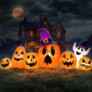 Halloween Aufblasbar Deko Outdoor – 2,48M Halloween Kürbis mit LED-Lichtern