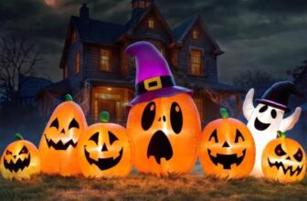 Halloween Aufblasbar Deko Outdoor – 2,48M Halloween Kürbis mit LED-Lichtern