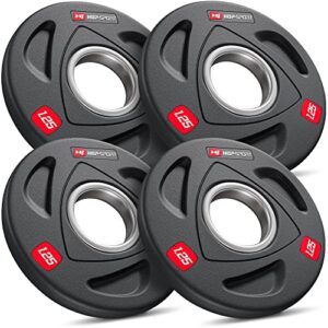 Hop-Sport Hantelscheiben 50mm Set, olympische Gewichtsscheiben aus Gusseisen für Langhantelstangen, Bumper Plates mit Rutschfester gummierter Oberfläche für Krafttraining | 5 kg Set (4 x 1,25 kg)