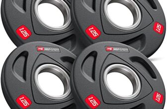Hop-Sport Hantelscheiben 50mm Set, olympische Gewichtsscheiben aus Gusseisen für Langhantelstangen, Bumper Plates mit Rutschfester gummierter Oberfläche für Krafttraining | 5 kg Set (4 x 1,25 kg)