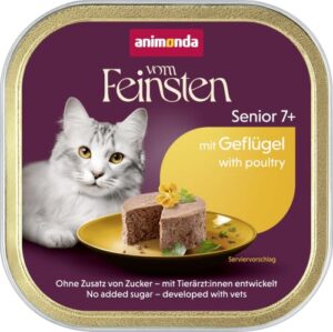 animonda vom Feinsten Senior Katzenfutter nass Nassfutter mit Geflügel (32 x 100 g), Katzenfutter ab 7 Jahren, ohne Getreide ohne Zucker, mit frischen, fleischigen Zutaten
