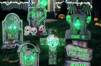 6 Stück Halloween Deko, Grabsteine Außen mit LED für Garten