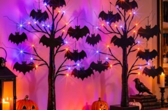 OLANRUN 2er Pack Halloween Deko, 24 Zoll Tischdeko Lichterbaum Innen, USB und Batteriebetriebener, Beleuchteter Weidenzweig, Halloween Tischdeko für Outdoor Innen Partydekoration