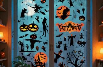 Etopgo Halloween Fensterbilder, 8 Blatt 111 STK Halloween Deko Fenster Kürbisse, Spinnennetze, Fledermäuse Fensteraufkleber, Doppelseitiger Druck Wiederverwendbare PVC Aufkleber für Party Deko