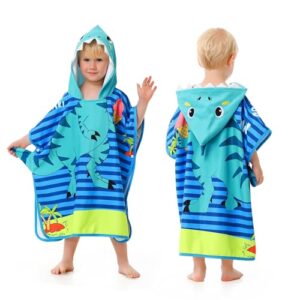 LOLANTA Kinder Badeponcho Dinosaurier mit Kapuze, Schnell Trocknendes Kapuzenhandtuch aus Weicher Mikrofaser für Strand & Pool für Mädchen (Blauer Dinosaurier, 2-4 Jahre, S)