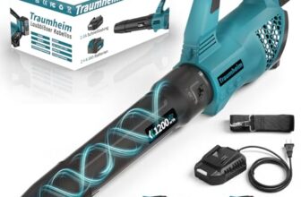 Traumheim Akku Laubbläser, 3-Gang Kabelloser Elektrischer Laubbläser mit 2X 4.0Ah/21V Batterien, 1200m³/h Akkus Kabellos laubbläser für Garten, Laub, Staub & Schnee