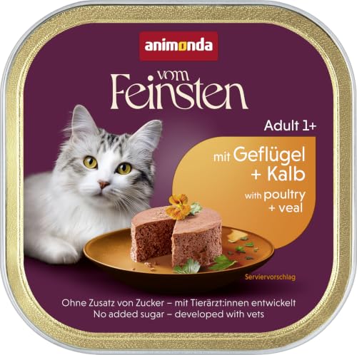 vom Feinsten Katzenfutter nass mit Geflügel + Kalb (32 x 100 g), Katzenfutter nass ohne Getreide und Zucker von animonda, mitfrischen, fleischlichen Zutaten