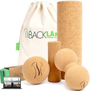 BACKLAXX® Faszienrolle Set aus Kork mit Massageball, Wirbelsäule & Rücken