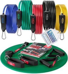 Resistance Bands Widerstandsband Set mit Trainingsguide – Expander Tubes Bänder Band Fitnessbänder – Widerstandsbandset: 5 Widerstandsbänder, Griffe, Türanker, Fußschlaufen | Fitnessband Fitness