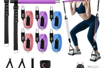 Fokky Fitnessbänder Pilates Bar Set, Fitnessgeräte für Zuhause mit 6 Resistance Bands (20/30/40lbs), Widerstandsbänder mit Türanker, Pilates Set für Fitness, Yoga, Kraftraining, Dehnung