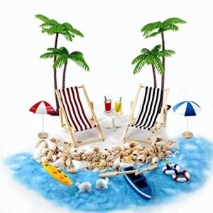 Miniatur Strand Deko 16 Stück Miniatur-Ornament-Set für DIY, Zen Garten Dekoration, Einzigartiges Geschenk Strand-Mikrolandschaft Miniliegestuhl Kleine Palme Deko