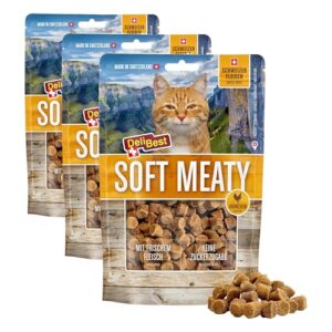 DeliBest Soft Meatys I Katzen Leckerlies aus Schweizer Hähnchenfleisch getreidefrei I halbfeuchte Leckerlies leicht verdaulich I Katzen Snack ohne künstliche Zusatzstoffe I Allergiker geeignet I 100g