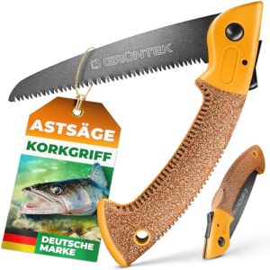 GRÜNTEK Klappsäge ZANDER, gehärtetes Carbonstahl Sägeblatt 180mm, rutschfester Korkgriff, antihaft-beschichtete Klinge mit 4 Positionen ideale Outdoor Campingsäge Taschensäge Pocketsäge Astsäge