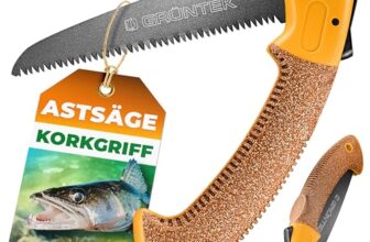 GRÜNTEK Klappsäge ZANDER, gehärtetes Carbonstahl Sägeblatt 180mm, rutschfester Korkgriff, antihaft-beschichtete Klinge mit 4 Positionen ideale Outdoor Campingsäge Taschensäge Pocketsäge Astsäge