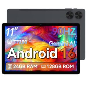 Tablet, Android 16 Tablet 11 Zoll 90Hz Display 24GB+128GB T7250 Octa-core Dual Camera 1280×800 HD 7000mAh Wi-Fi 6,BT 5.4 24GB(4+20) RAM 128GB ROM Support 1TB Expansion Widevine L1 GPS/13MP/GMS/OTG