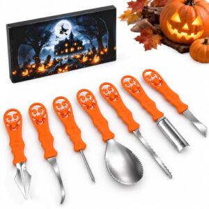 HOCOXW Halloween Kürbis Schnitzset 7 Stück, Professionelles Stabiles Edelstahl Kürbis Schnitzwerkzeug, Pumpkin Carving Tools Set für Halloween DIY Handwerk für Kinder und Erwachsene