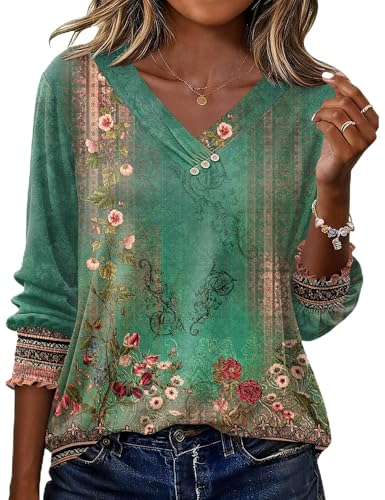 Rapbin Tshirt Damen 3/4Ärm V-Ausschnitt Tunika Sommer Tops Elegant Bluse