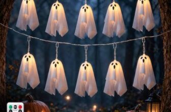 Aluusy Halloween Deko Outdoor, 2.75M LED Halloween Hängende Geisters mit Lichterketten Batteriebetriebe, Timer, Ghost Hallowen Dekoration 8 Modi, Geist Leuchtend für Innen Außen, Balkon, Party