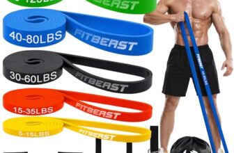 FitBeast Widerstandsbänder Set, Trainingsbänder/Fitnessbänder mit Griffen & Türanker für Krafttraining, Klimmzughilfe & Heimtraining (Gelb, Rot, Schwarz, Blau, Grün)