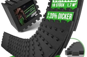AthleticPro Bodenschutzmatte Sets mit [30x30cm] oder [60x60cm] extra dicke Bodenmatten [20% mehr Schutz] – Rutschfeste Schutzmatten für Fitnessraum (30×30 | 18 Stk. | 1,7 M²)