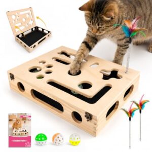 3 in 1 Kratzkiste für Katzen, mit 2 Katzenspielzeug Spielangeln und 3 Balls