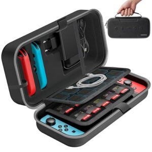 OIVO Switch Tasche für Nintendo Switch/OLED-Modell, große Tragetasche für Joycon und EU Netzteil, Harte Hülle mit Aufbewahrung für 20 Spiele & Zubehör, Grau