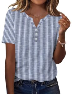 Kistore Tshirt Damen V Ausschnitt Elegant Kurzarm Streifen Blusen L