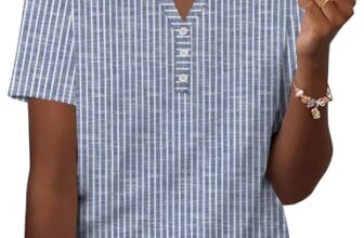 Kistore Tshirt Damen V Ausschnitt Elegant Kurzarm Streifen Blusen L