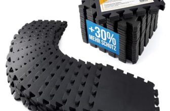 Boden-Schutzmatten XXL Set; Fitnessmatte Bodenschutz Puzzle-Matte; Unterlegmatte für Fitnessgeräte + GRATIS Anti-Rutschmatte; Trainingsmatte & Sport-Matte für Fitnessraum Keller Garage ca. 2m² Schwarz