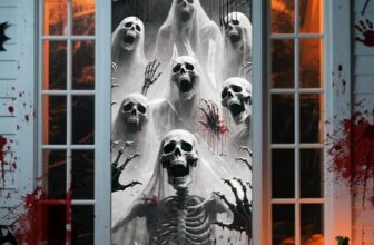 REDWORD Halloween Türdeko Türbanner 90 x 200 cm, Gruselige Skelett & Zombie Motive, Wiederverwendbares Polyester Banner für Haustür, Party & Spukhaus, Innen & Außen