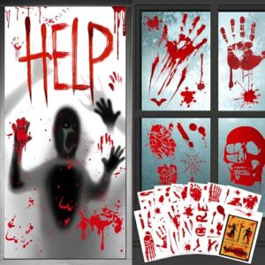 Moxled Halloween Deko Horror, Blutige Handabdruck Fußabdruck Fensteraufkleber, 2 Sets Halloween Tür Fensterbilder & 13 Sets Mauer Boden Fensterdeko 91pcs Blutige Aufkleber für Fenster Party