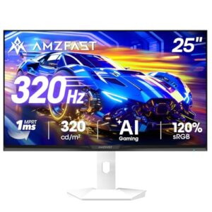 Amzfast Gaming Monitor 25 Zoll, 320Hz, 1920×1080 FHD, 1ms MPRT, Fast IPS, Adaptive Sync, HDR, 120% sRGB, 320cd/㎡, Schlankes Gehäuse, TÜV Blaulichtfilter, HDMI 2.0&DP 1.4, VESA100x100mm, AMZG25F6F
