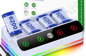 4X 6200 mWh Akku für Xbox One/Series S/X Controller, Ladestation mit coolem RGB-Licht, wiederaufladbares Akkupack kompatibel mit Xbox Series X|S/S/X/Elite Wireless Controller, Weiß