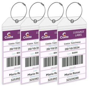 Costa Kofferanhänger [4er-Pack] – Wasserfest & Robust aus Transparentem PVC – Gepäckanhänger für Costa Kreuzfahrten 2026, 2027, 2028 – Kreuzfahrt Zubehör
