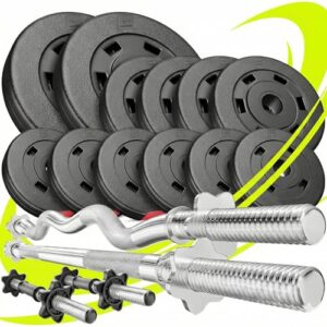 Hop-Sport Hantelset 45 kg mit SZ Stange, Langhantel & 2 Kurzhanteln