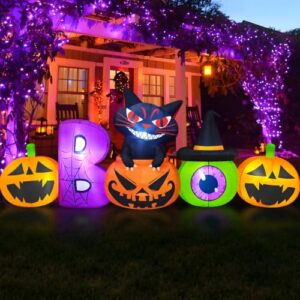 Danxilu 2,4m Halloween Deko Aufblasbar Kürbis mit Schwarzer Katze & Grünen
