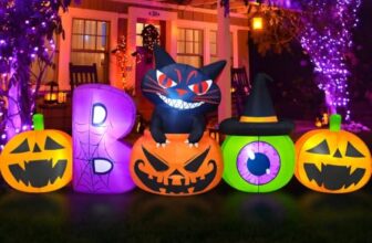 Danxilu 2,4m Halloween Deko Aufblasbar Kürbis mit Schwarzer Katze & Grünen