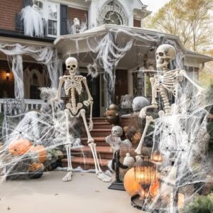 XJWZGM Halloween Deko Set, Halloween Spinnennetz Dekorationen, 120g Elastischer Spinnennetz 40 Realistisch Spinnen Hallowmas Deko, Perfekt für Innen Kamin Häuser Spukhaus&Partyzubehör