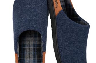 LongBay Herren Strick Hausschuhe mit Memory Foam, Gestrickt Blau 41